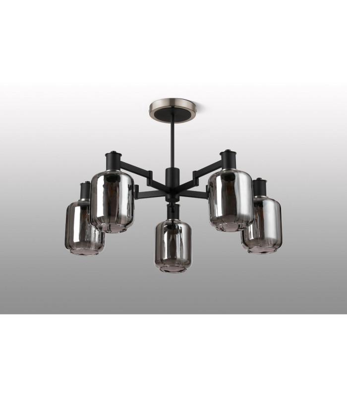 Worcester 69cm Swing Arm Semi Ceiling 5 Light E14 Satin Nickel/Satin Black/Smoke Striped Cylinder Glass-9