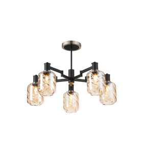 Worcester 69cm Swing Arm Semi Ceiling 5 Light E14 Satin Nickel/Satin Black/Amber Twisted Cylinder Glass-1