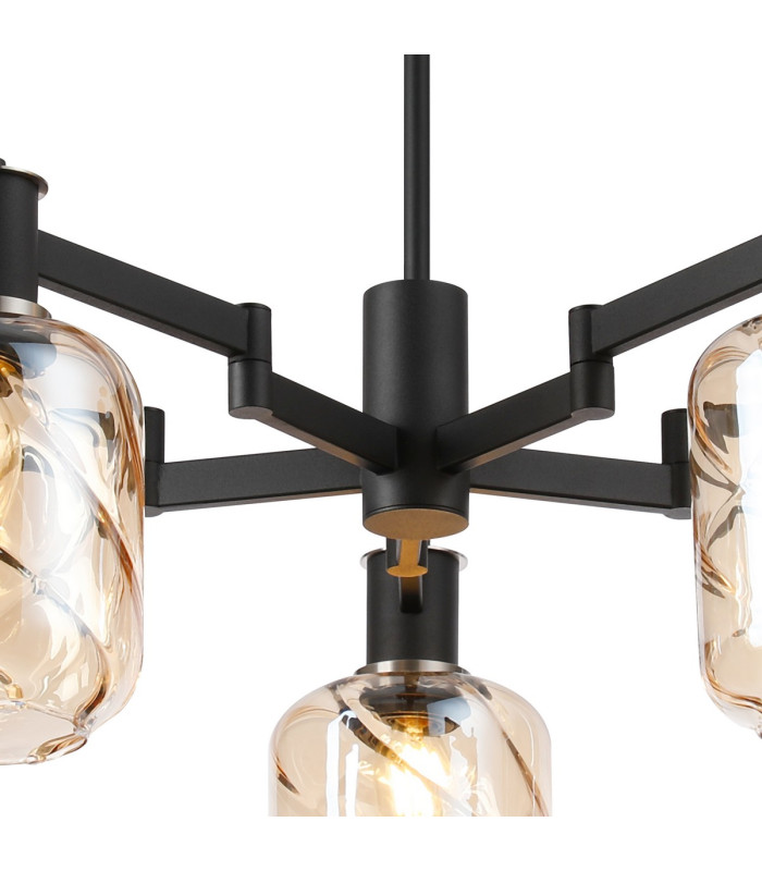 Worcester 69cm Swing Arm Semi Ceiling 5 Light E14 Satin Nickel/Satin Black/Amber Twisted Cylinder Glass-6