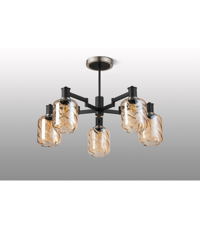 Worcester 69cm Swing Arm Semi Ceiling 5 Light E14 Satin Nickel/Satin Black/Amber Twisted Cylinder Glass-9