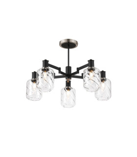 Worcester 69cm Swing Arm Semi Ceiling 5 Light E14 Satin Nickel/Satin Black/Clear Twisted Cylinder Glass-1
