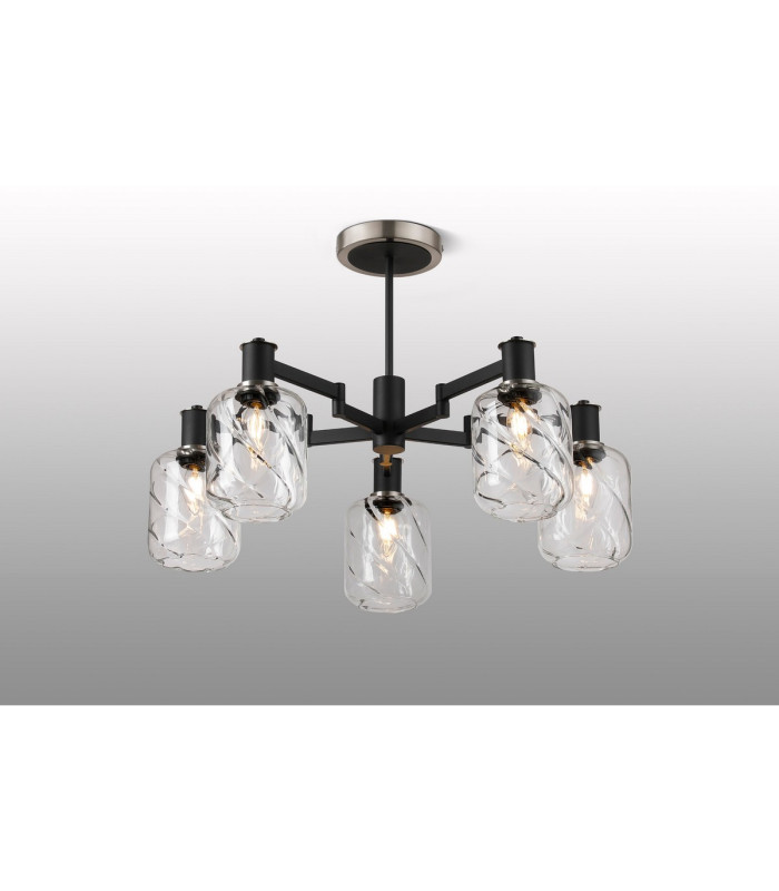 Worcester 69cm Swing Arm Semi Ceiling 5 Light E14 Satin Nickel/Satin Black/Clear Twisted Cylinder Glass-3