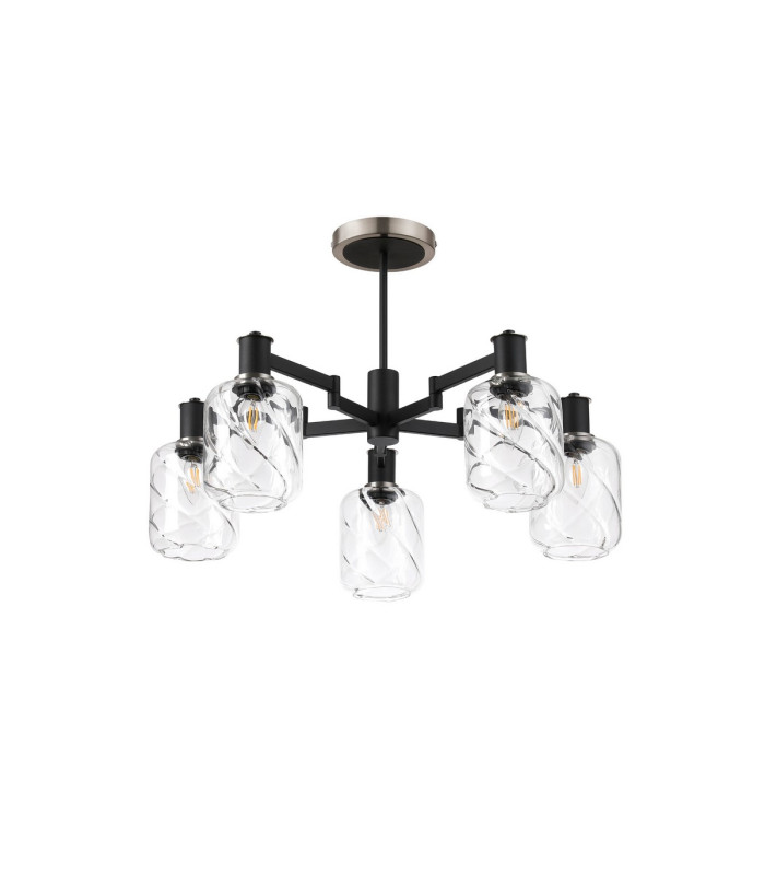 Worcester 69cm Swing Arm Semi Ceiling 5 Light E14 Satin Nickel/Satin Black/Clear Twisted Cylinder Glass-4