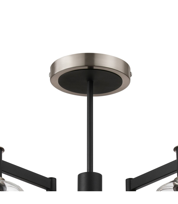 Worcester 69cm Swing Arm Semi Ceiling 5 Light E14 Satin Nickel/Satin Black/Clear Twisted Cylinder Glass-5