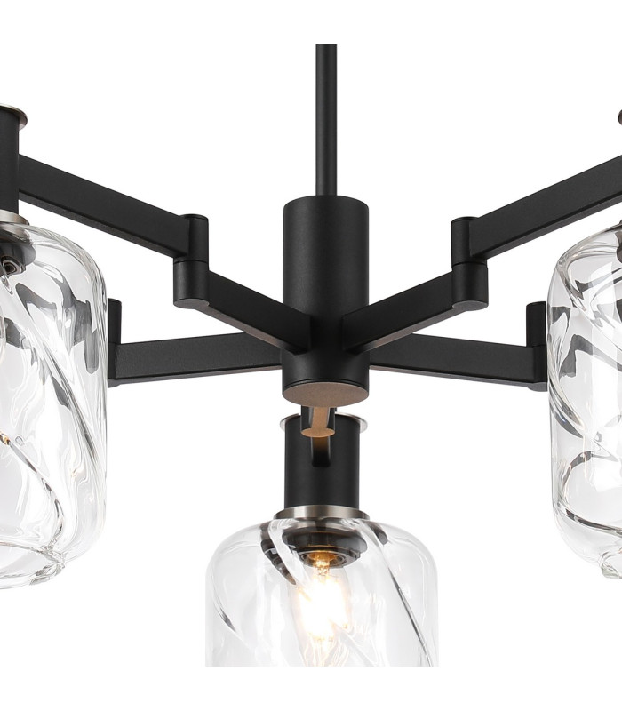 Worcester 69cm Swing Arm Semi Ceiling 5 Light E14 Satin Nickel/Satin Black/Clear Twisted Cylinder Glass-6
