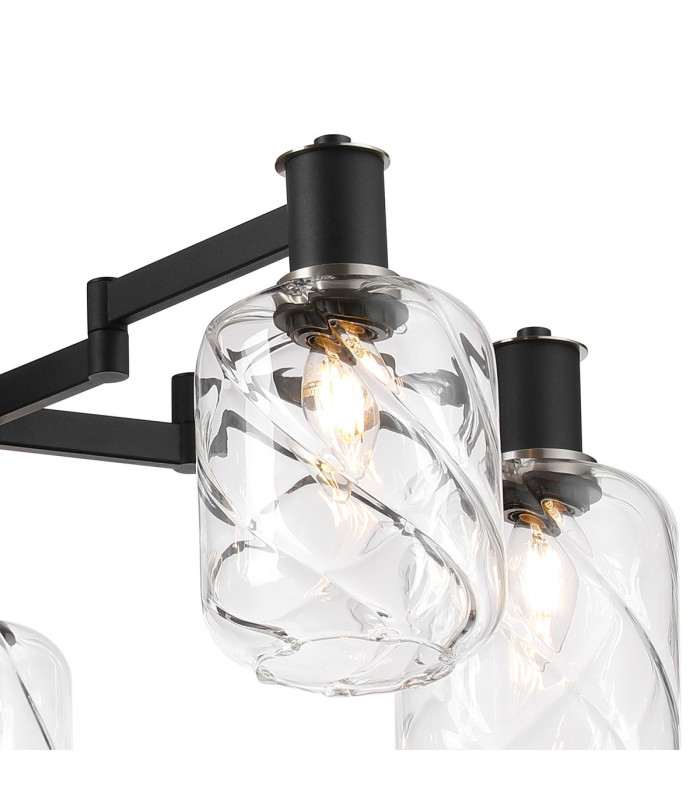 Worcester 69cm Swing Arm Semi Ceiling 5 Light E14 Satin Nickel/Satin Black/Clear Twisted Cylinder Glass-7