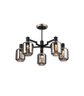 Worcester 69cm Swing Arm Semi Ceiling 5 Light E14 Satin Nickel/Satin Black/Smoke Twisted Cylinder Glass-1