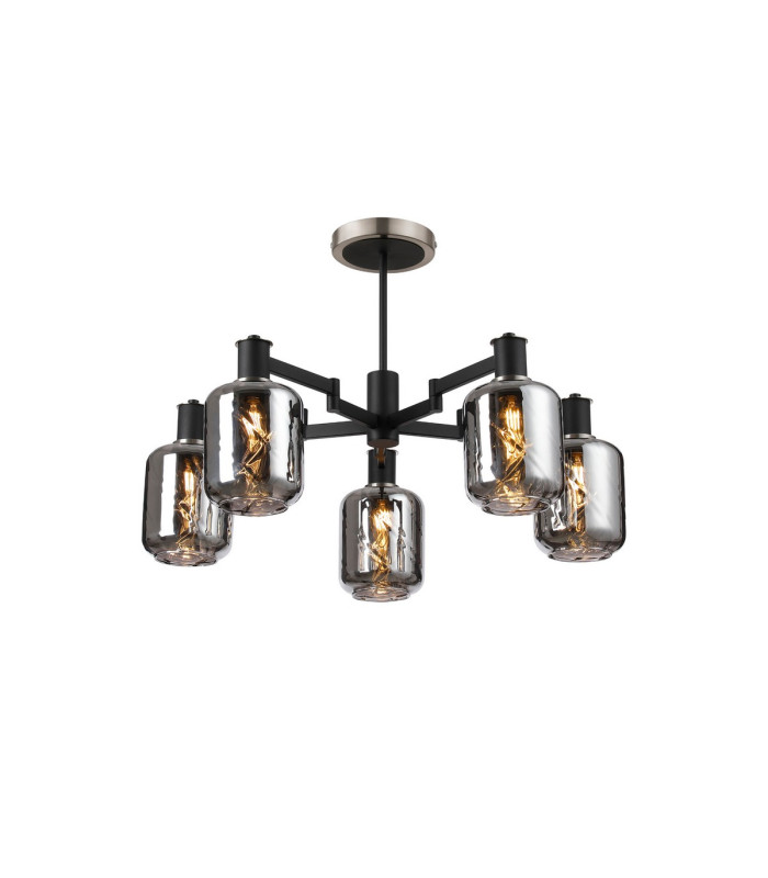 Worcester 69cm Swing Arm Semi Ceiling 5 Light E14 Satin Nickel/Satin Black/Smoke Twisted Cylinder Glass-1