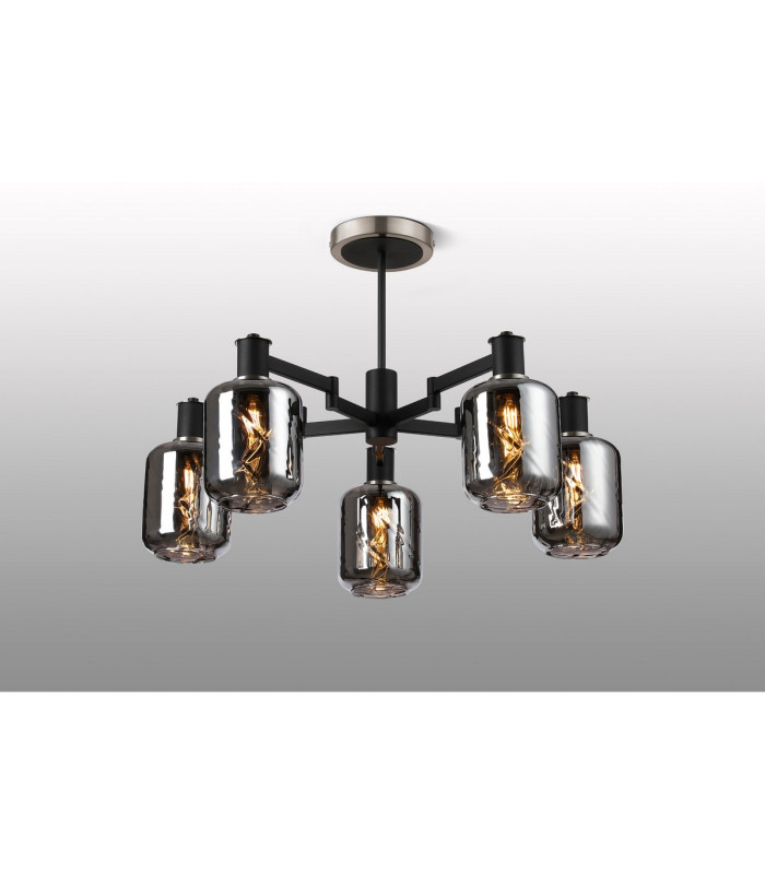 Worcester 69cm Swing Arm Semi Ceiling 5 Light E14 Satin Nickel/Satin Black/Smoke Twisted Cylinder Glass-3