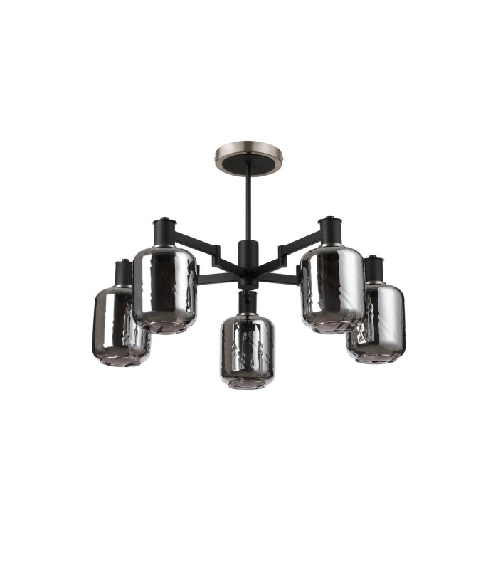 Worcester 69cm Swing Arm Semi Ceiling 5 Light E14 Satin Nickel/Satin Black/Smoke Twisted Cylinder Glass-4