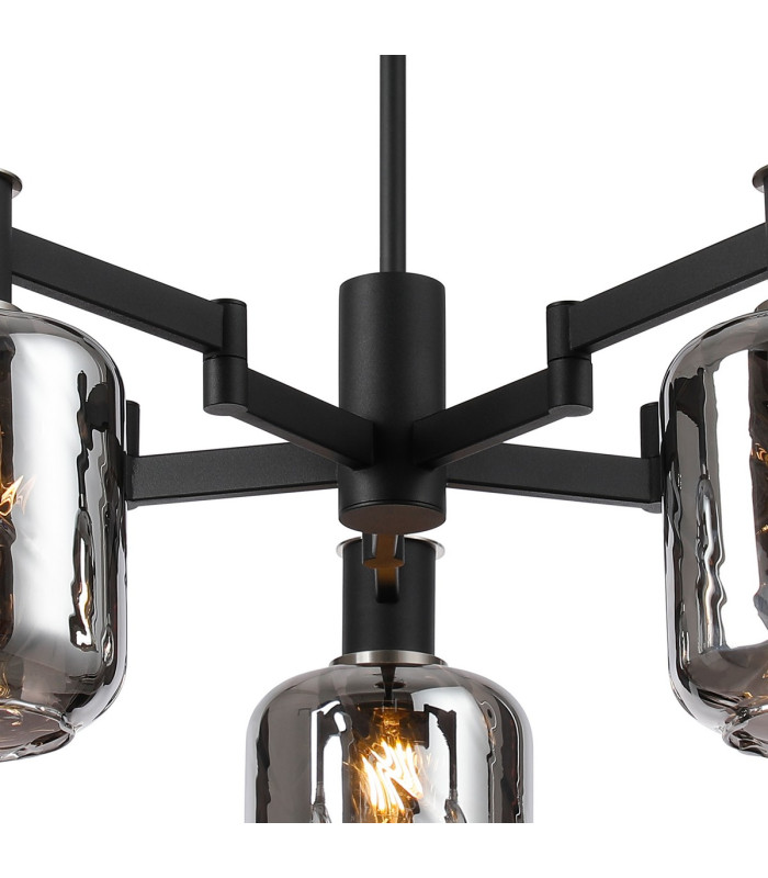 Worcester 69cm Swing Arm Semi Ceiling 5 Light E14 Satin Nickel/Satin Black/Smoke Twisted Cylinder Glass-6