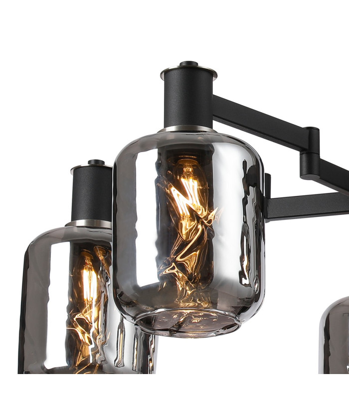 Worcester 69cm Swing Arm Semi Ceiling 5 Light E14 Satin Nickel/Satin Black/Smoke Twisted Cylinder Glass-7