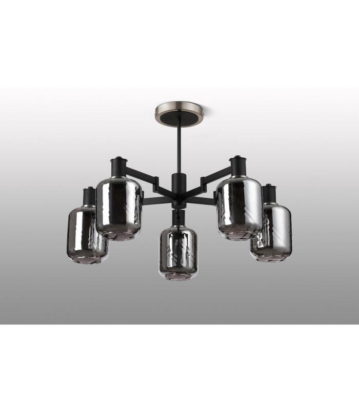 Worcester 69cm Swing Arm Semi Ceiling 5 Light E14 Satin Nickel/Satin Black/Smoke Twisted Cylinder Glass-9