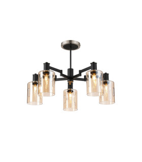 Worcester 68cm Swing Arm Semi Ceiling 5 Light E14 Satin Nickel/Satin Black/Amber Uniform Dimple Cylinder Glass-1