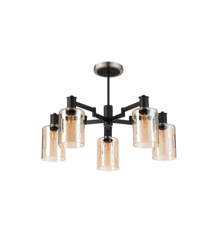 Worcester 68cm Swing Arm Semi Ceiling 5 Light E14 Satin Nickel/Satin Black/Amber Uniform Dimple Cylinder Glass-4