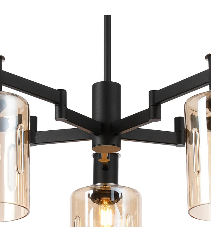 Worcester 68cm Swing Arm Semi Ceiling 5 Light E14 Satin Nickel/Satin Black/Amber Uniform Dimple Cylinder Glass-6