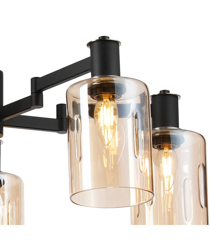 Worcester 68cm Swing Arm Semi Ceiling 5 Light E14 Satin Nickel/Satin Black/Amber Uniform Dimple Cylinder Glass-7