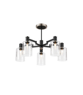 Worcester 68cm Swing Arm Semi Ceiling 5 Light E14 Satin Nickel/Satin Black/Clear Uniform Dimple Cylinder Glass-1