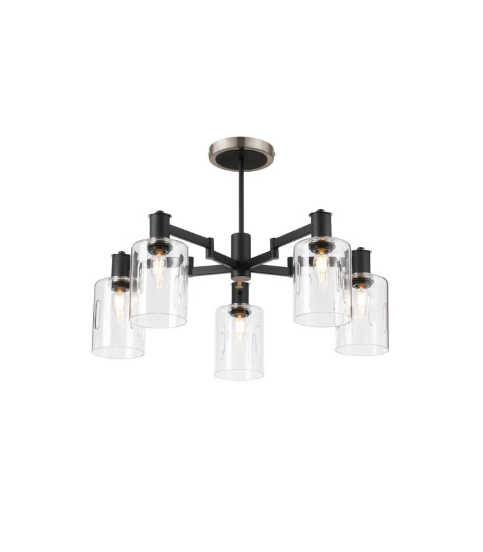 Worcester 68cm Swing Arm Semi Ceiling 5 Light E14 Satin Nickel/Satin Black/Clear Uniform Dimple Cylinder Glass-1