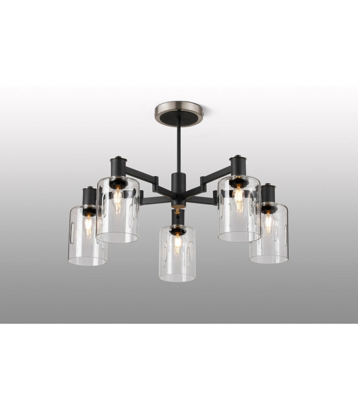Worcester 68cm Swing Arm Semi Ceiling 5 Light E14 Satin Nickel/Satin Black/Clear Uniform Dimple Cylinder Glass-3