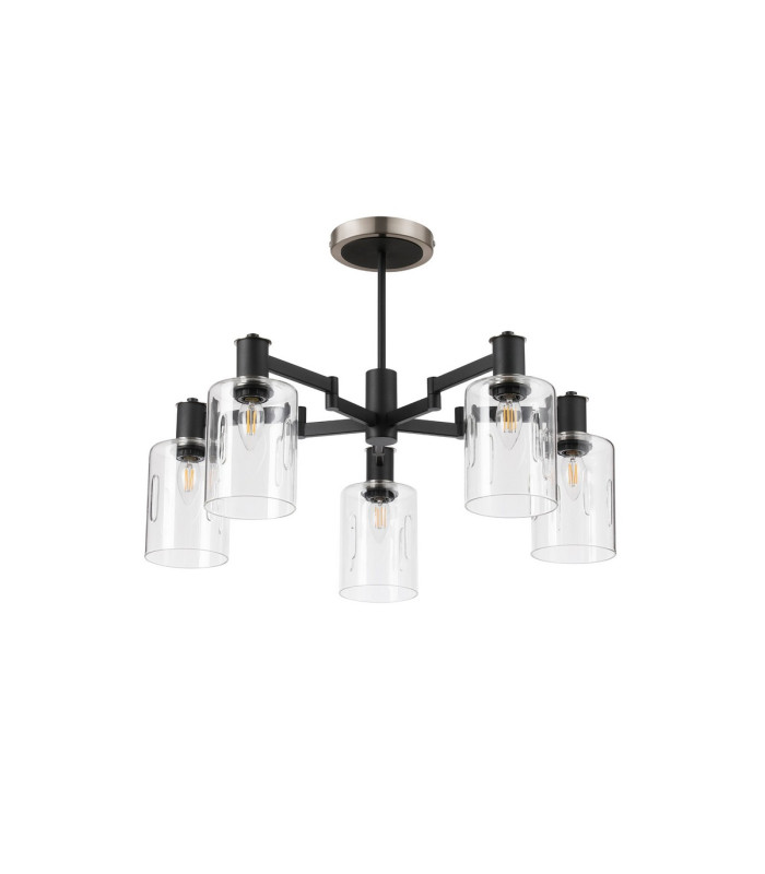 Worcester 68cm Swing Arm Semi Ceiling 5 Light E14 Satin Nickel/Satin Black/Clear Uniform Dimple Cylinder Glass-4