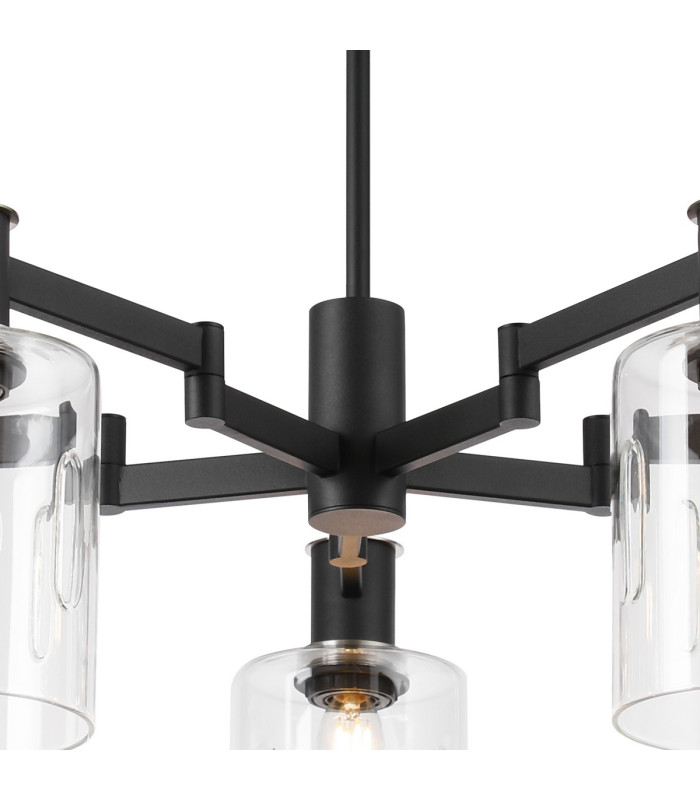 Worcester 68cm Swing Arm Semi Ceiling 5 Light E14 Satin Nickel/Satin Black/Clear Uniform Dimple Cylinder Glass-6
