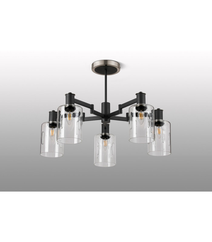 Worcester 68cm Swing Arm Semi Ceiling 5 Light E14 Satin Nickel/Satin Black/Clear Uniform Dimple Cylinder Glass-9