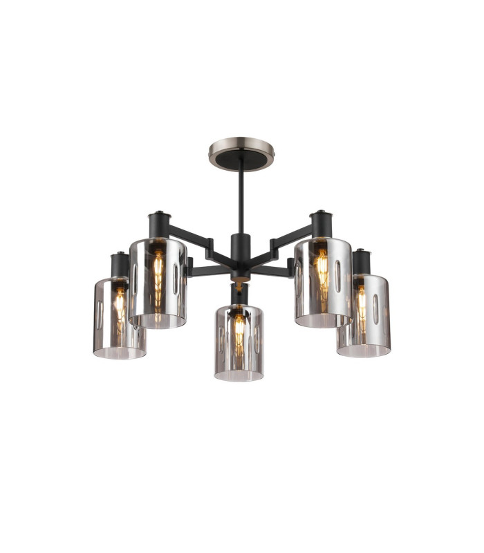 Worcester 68cm Swing Arm Semi Ceiling 5 Light E14 Satin Nickel/Satin Black/Smoke Uniform Dimple Cylinder Glass-1