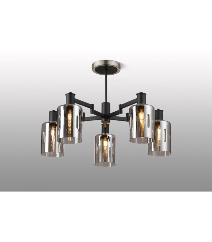 Worcester 68cm Swing Arm Semi Ceiling 5 Light E14 Satin Nickel/Satin Black/Smoke Uniform Dimple Cylinder Glass-3
