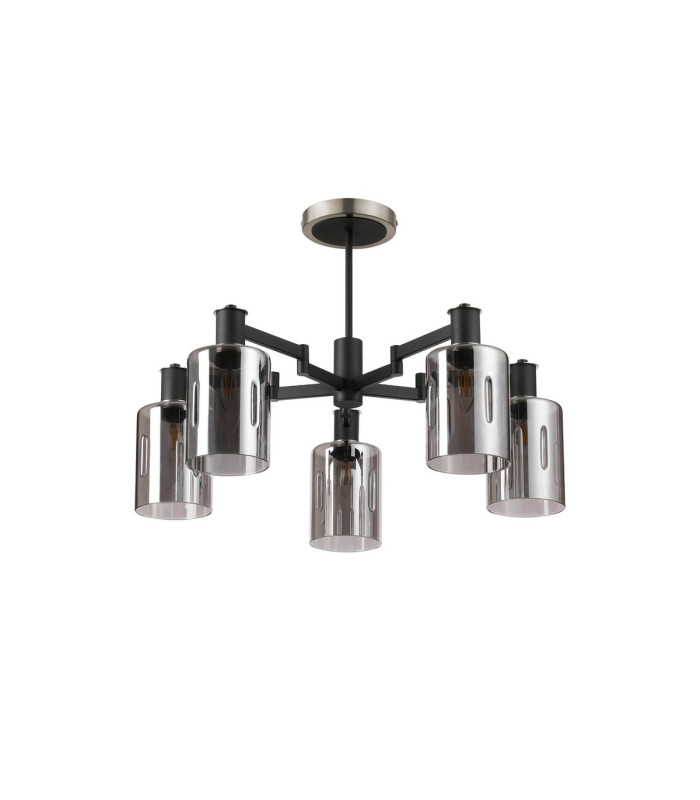 Worcester 68cm Swing Arm Semi Ceiling 5 Light E14 Satin Nickel/Satin Black/Smoke Uniform Dimple Cylinder Glass-4