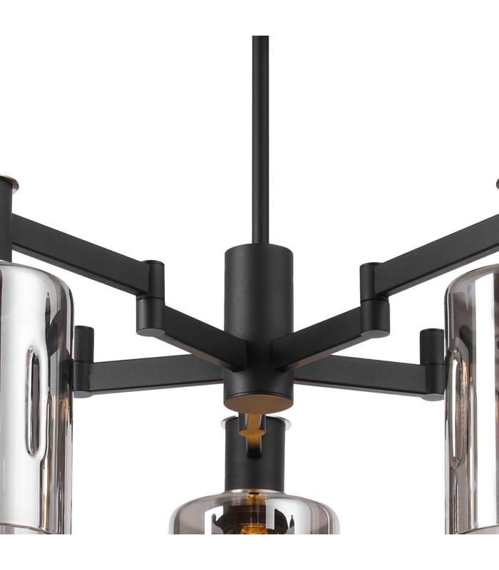 Worcester 68cm Swing Arm Semi Ceiling 5 Light E14 Satin Nickel/Satin Black/Smoke Uniform Dimple Cylinder Glass-6