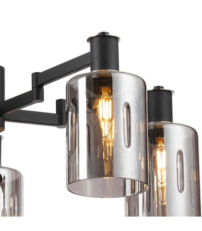 Worcester 68cm Swing Arm Semi Ceiling 5 Light E14 Satin Nickel/Satin Black/Smoke Uniform Dimple Cylinder Glass-7