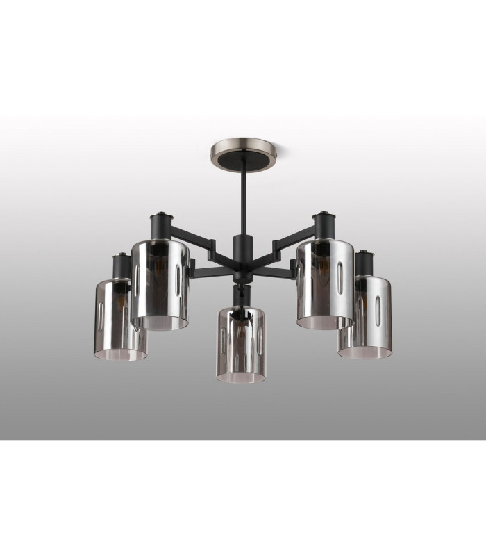 Worcester 68cm Swing Arm Semi Ceiling 5 Light E14 Satin Nickel/Satin Black/Smoke Uniform Dimple Cylinder Glass-9