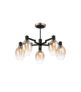 Worcester 70cm Swing Arm Semi Ceiling 5 Light E14 Satin Nickel/Satin Black/Amber Fade Wine Glass Glass-1