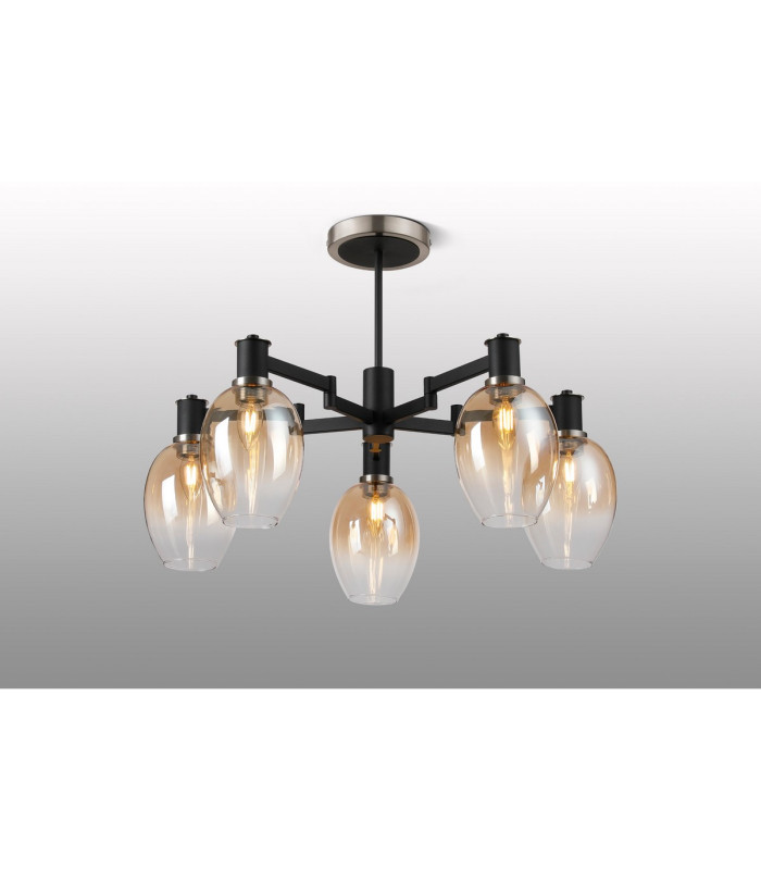 Worcester 70cm Swing Arm Semi Ceiling 5 Light E14 Satin Nickel/Satin Black/Amber Fade Wine Glass Glass-3