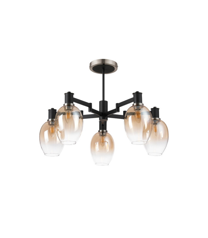 Worcester 70cm Swing Arm Semi Ceiling 5 Light E14 Satin Nickel/Satin Black/Amber Fade Wine Glass Glass-4