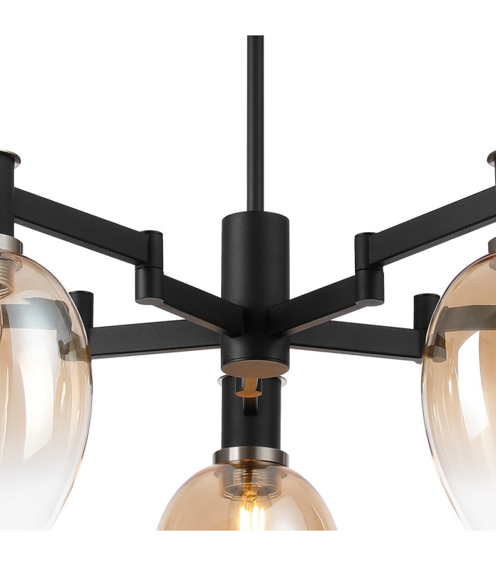 Worcester 70cm Swing Arm Semi Ceiling 5 Light E14 Satin Nickel/Satin Black/Amber Fade Wine Glass Glass-6