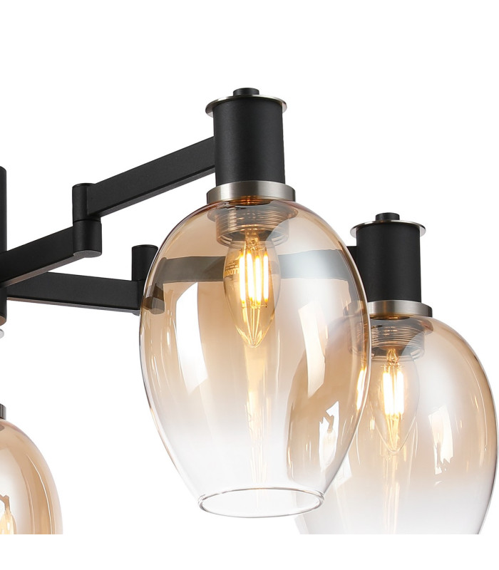 Worcester 70cm Swing Arm Semi Ceiling 5 Light E14 Satin Nickel/Satin Black/Amber Fade Wine Glass Glass-7