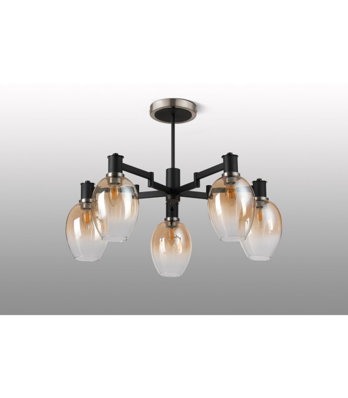 Worcester 70cm Swing Arm Semi Ceiling 5 Light E14 Satin Nickel/Satin Black/Amber Fade Wine Glass Glass-9