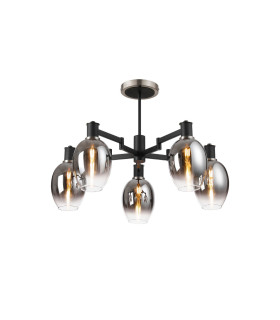 Worcester 70cm Swing Arm Semi Ceiling 5 Light E14 Satin Nickel/Satin Black/Smoke Fade Wine Glass Glass-1