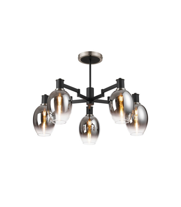 Worcester 70cm Swing Arm Semi Ceiling 5 Light E14 Satin Nickel/Satin Black/Smoke Fade Wine Glass Glass-1