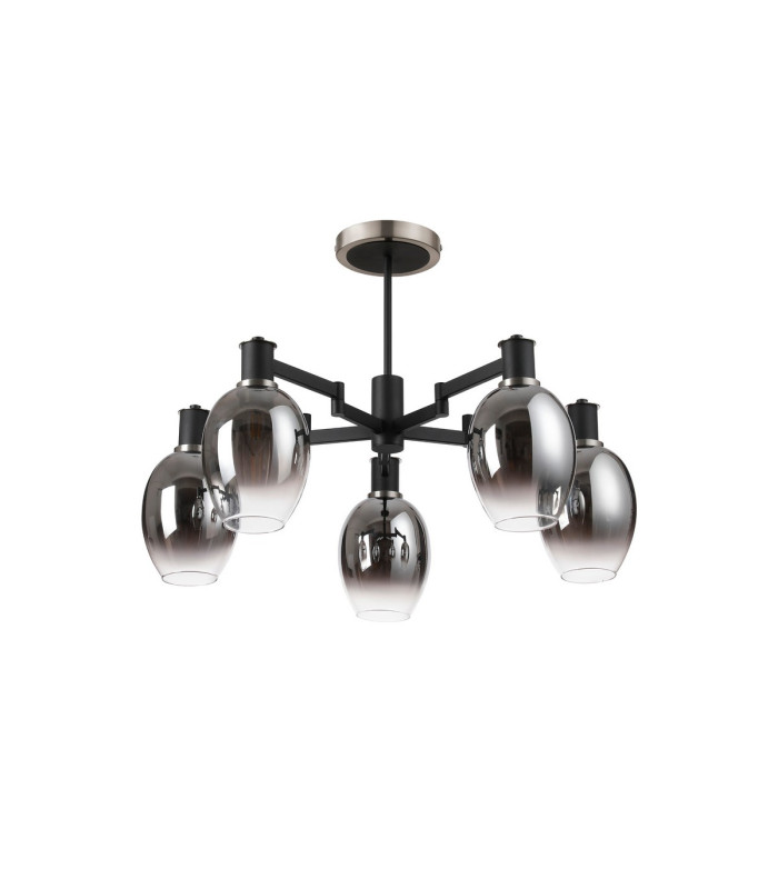 Worcester 70cm Swing Arm Semi Ceiling 5 Light E14 Satin Nickel/Satin Black/Smoke Fade Wine Glass Glass-3