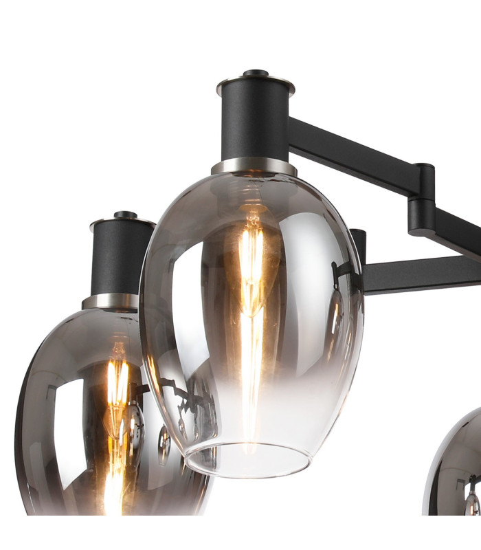 Worcester 70cm Swing Arm Semi Ceiling 5 Light E14 Satin Nickel/Satin Black/Smoke Fade Wine Glass Glass-6