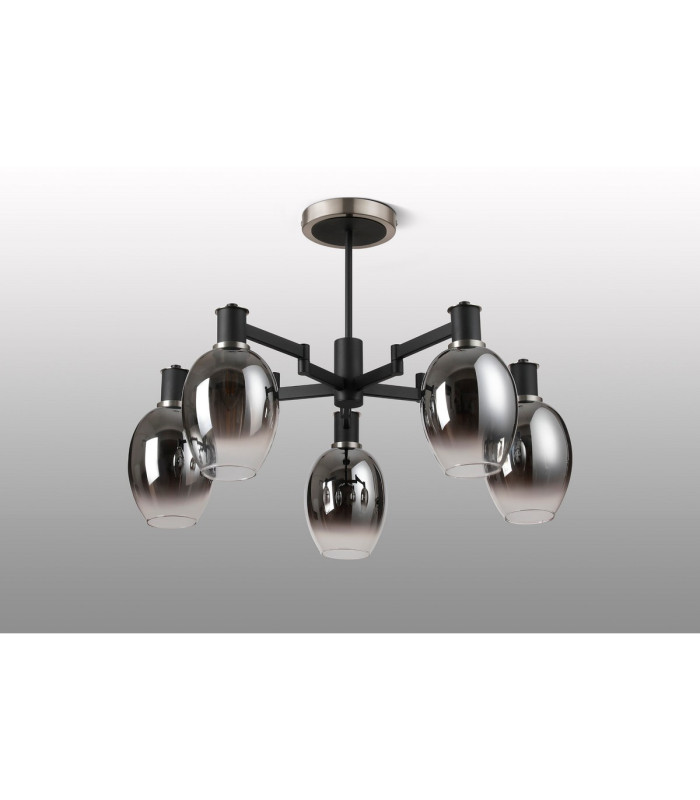 Worcester 70cm Swing Arm Semi Ceiling 5 Light E14 Satin Nickel/Satin Black/Smoke Fade Wine Glass Glass-8