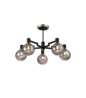 Worcester 71cm Swing Arm Semi Ceiling 5 Light E14 Satin Nickel/Satin Black/Smoke Plated Round Segment Glass-1