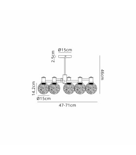Worcester 71cm Swing Arm Semi Ceiling 5 Light E14 Satin Nickel/Satin Black/White Round Speckled Glass-2