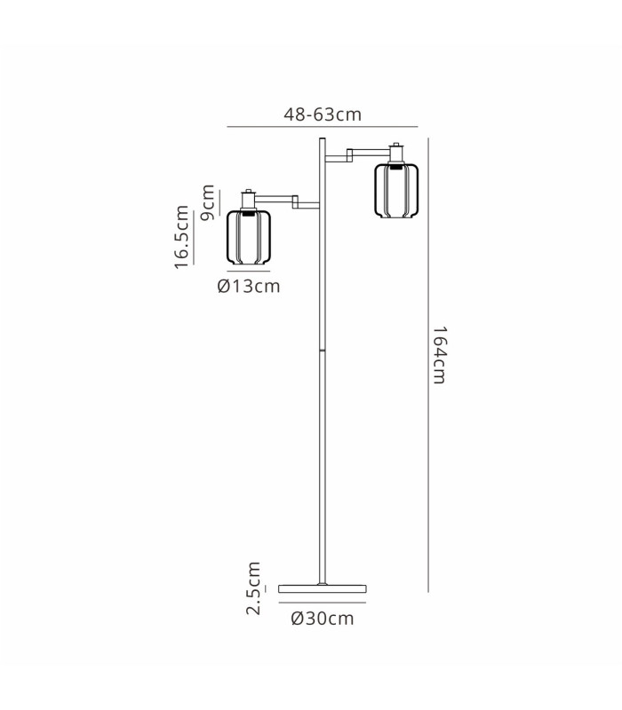 Worcester Swing Arm Floor Lamp 2 Light E14 Brass/Satin Black/Amber Striped Cylinder Glass-2