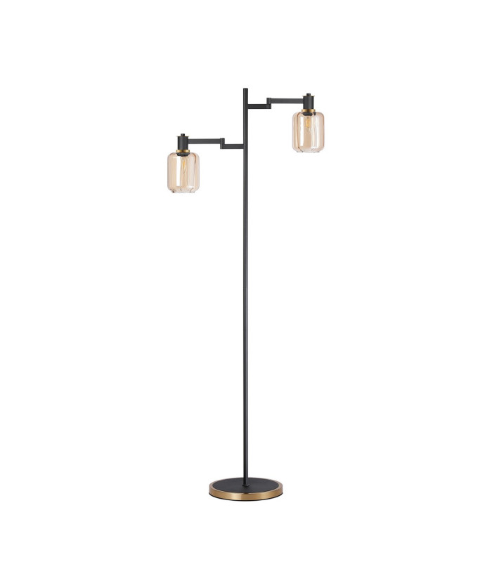 Worcester Swing Arm Floor Lamp 2 Light E14 Brass/Satin Black/Amber Striped Cylinder Glass-7