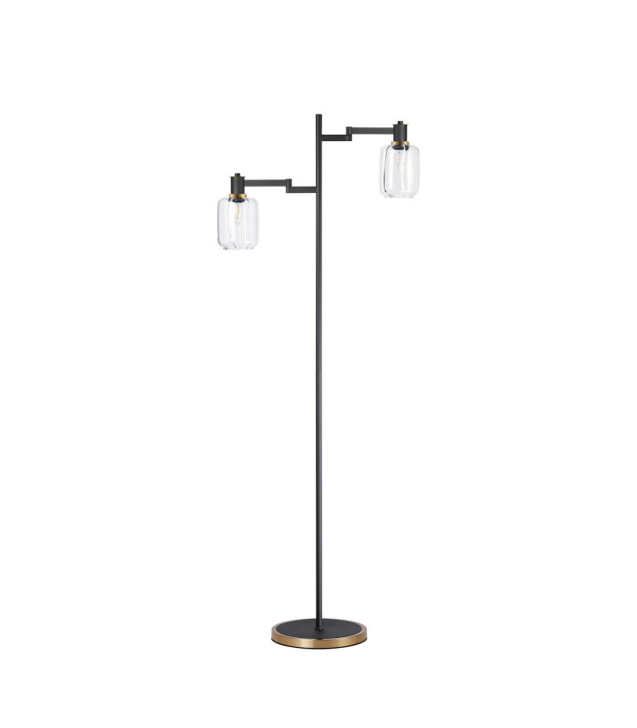 Worcester Swing Arm Floor Lamp 2 Light E14 Brass/Satin Black/Clear Striped Cylinder Glass-5