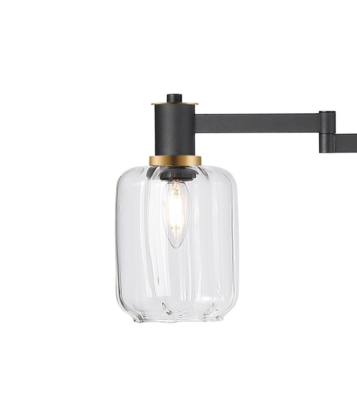 Worcester Swing Arm Floor Lamp 2 Light E14 Brass/Satin Black/Clear Striped Cylinder Glass-7